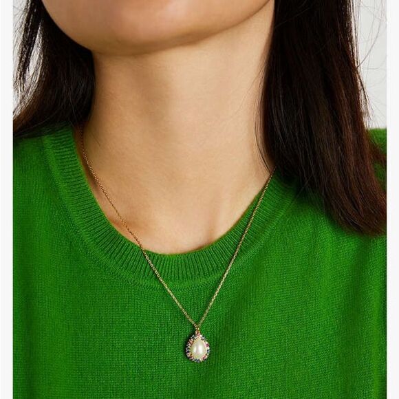 Kate Spade Brilliant Statements Pavé Halo Mini Gold Teardrop Pendant Necklace - Picture 3 of 9